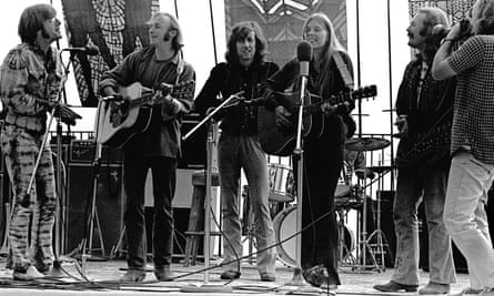 John Sebastian, Stephen Stills, Graham Nash, Joni Mitchell and David Crosby perform during the Big Sur folk festival in September 1969.