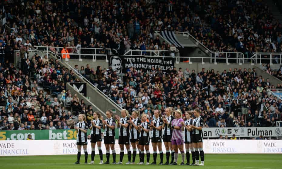 Newcastle players line up before the game against Alnwick Town at St James’ Park in May in front of a crowd of 22,134.