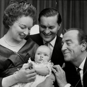 June Whitfield with her husband Timothy Aitchison centre at their daughter Susan’s Christening on 14 October 1960 with guest and fellow Take It From Here star, Dick Bentley