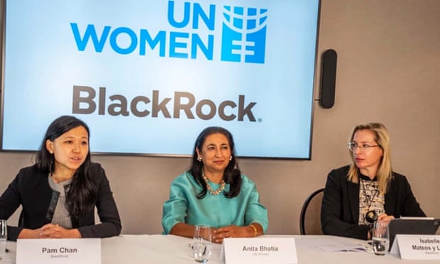 From left to right: Pam Chan of BlackRock, UN Women representative Anita Bhatia and Isabelle Mateos y Lago of BlackRock at Davos this year.