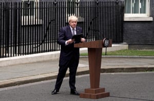 July 2022Boris Johnson makes a statement in front of 10 Downing Street on 7 July that he is to resign as leader of the Conservative party. It comes after more than 50 members of the government quit in protest