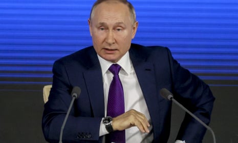 Vladimir Putin speaks during the annual press conference in Moscow