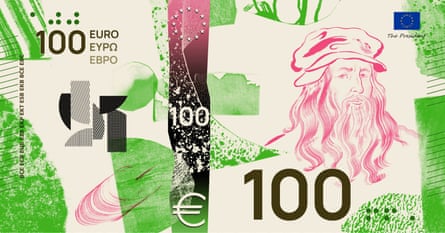 A €100 design featuring an illustration of Leonardo da Vinci
