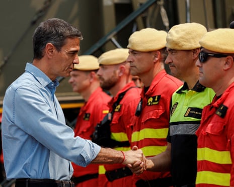 Spanish prime minister Pedro Sánchez visits an area affected by a wildfire, in La Vall d’Uixo, Spain.