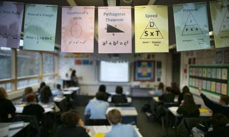 Cards displaying maths theories in a London secondary school.