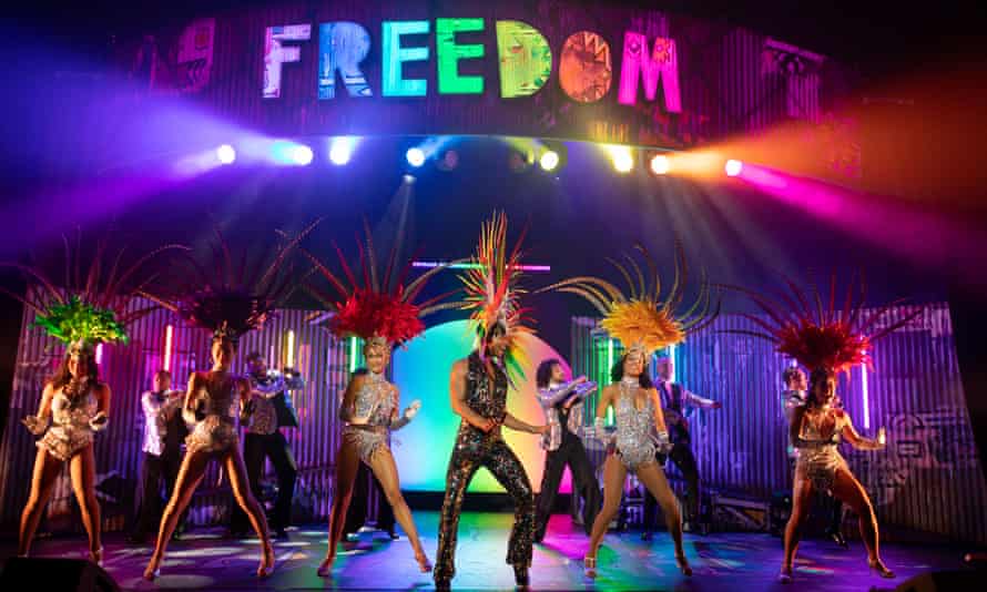 Fabulous flair … Johannes Radebe (centre) and company in Freedom.
