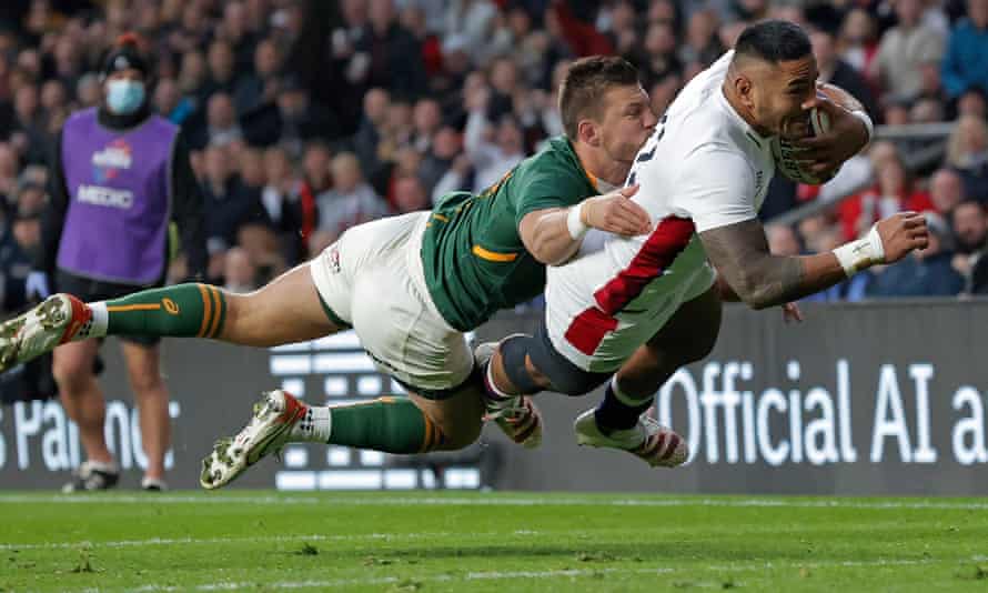Manu Tuilagi was injured scoring for England against South Africa in November.