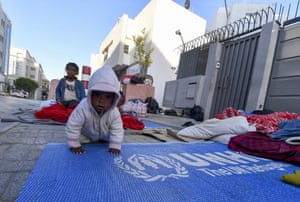 African migrants gathered outside the UN office in the Tunisian capital, Tunis, for the third day of a sit-in protest.