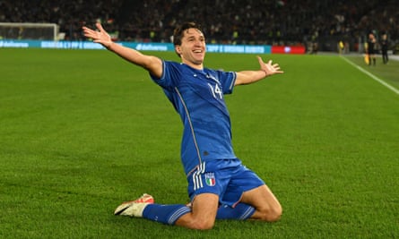 Federico Chiesa celebrating scoring for Italy.