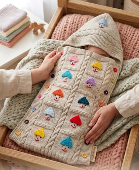 Baby shown in sleeping bag without arm holes