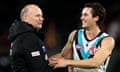 Coach Ken Hinkley and captain Connor Rozee  celebrate