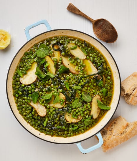 Asparagus with peas, mint & Jersey Royals in wild garlic butter recipe