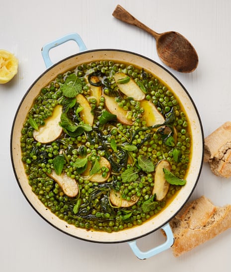 Stosie Madi’s baked garden peas wild garlic and jersey royals.
