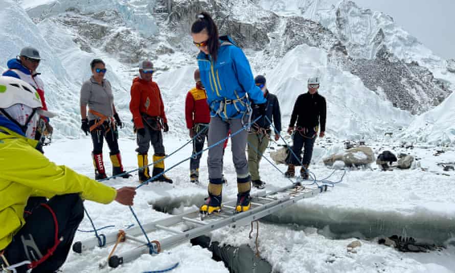 Crossing the Khumbu Icefall.