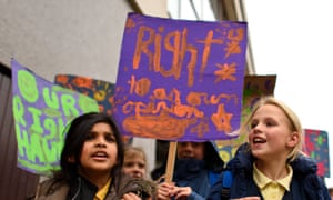 The kids are all left ... two children protesting.
