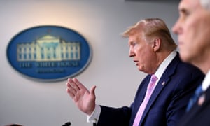 Donald Trump speaks during a coronavirus taskforce briefing at the White House on 10 April.