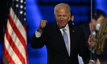 Joe Biden speaks in Wilmington, Delaware, on Saturday after being declared the winner of the presidential election.