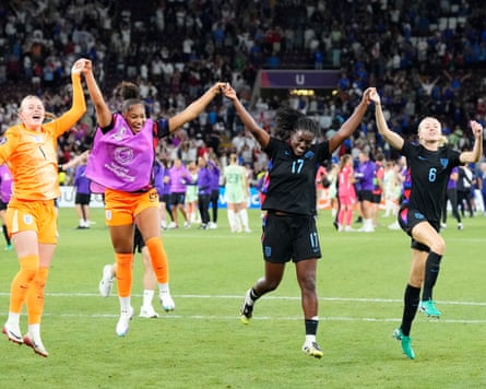 Photo by Jose Breton/NurPhoto/Shutterstock (15409762ar)
Michelle Agyemang forward of England and Arsenal FC and her teammates celebrate victory after the UEFA Womens EURO 2025 Semi-Final match between England and Italy at Stade de Geneve on July 22, 2025 in Geneva, Switzerland.
England v Italy - UEFA Women's EURO 2025 Semi-Final, Geneva, Switzerland - 22 Jul 2025
