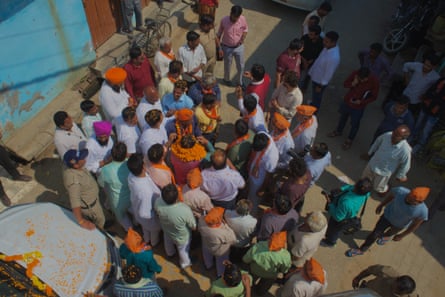 Members of the BJP party campaigning in Uttarakhand