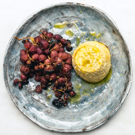 Tom Hunt’s roasted grapes with ricotta.