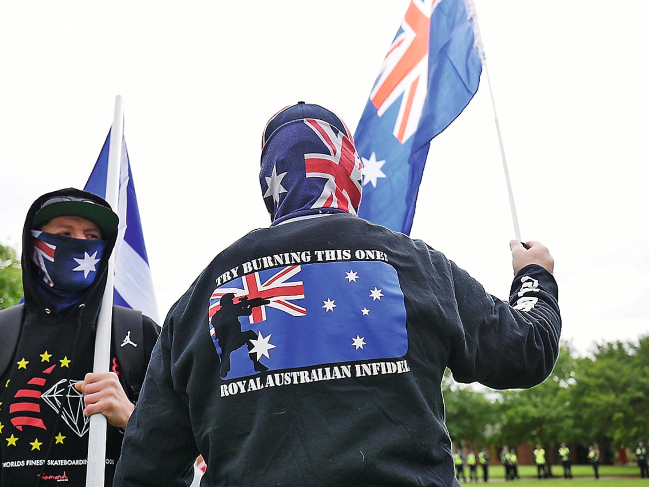 Protesters at a United Patriots Front rally in Melton, Victoria.