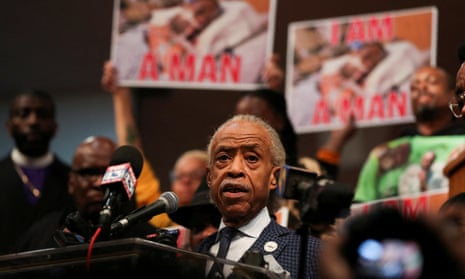 Rev Al Sharpton speaks at a news conference held by family members of Tyre Nichols