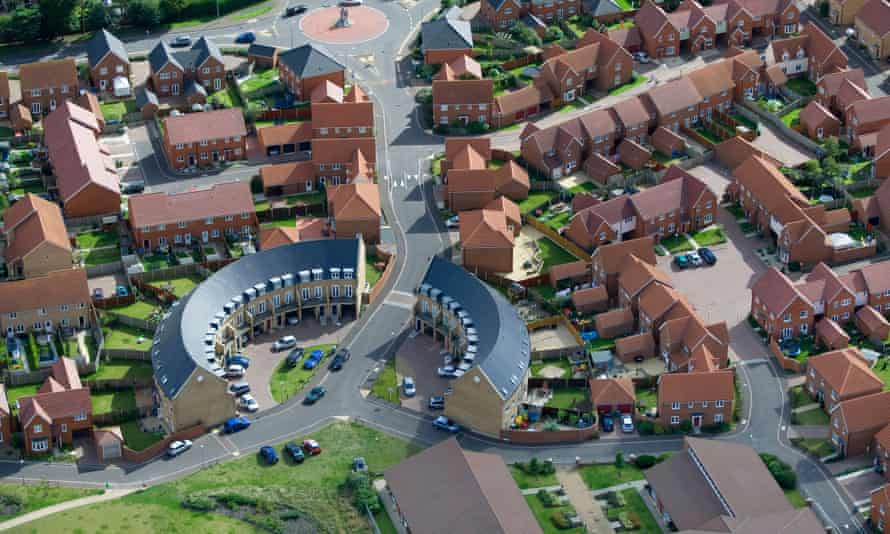 A modern housing estate in Norfolk. Housebuilders are leaving hundreds of thousands of plots idle, according to records.