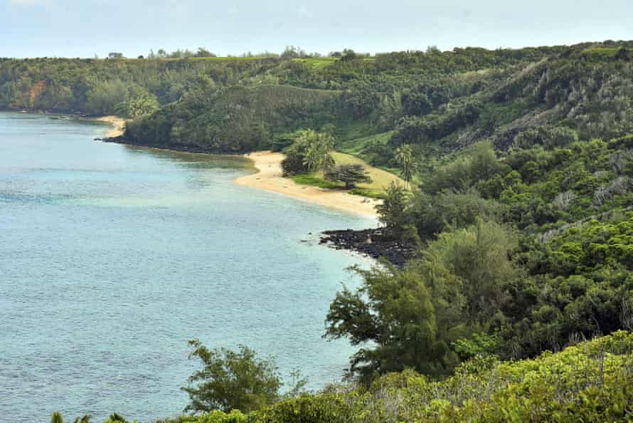Pila’a Beach, center, shown in 2017, sits below hillside and ridgetop land owned by Facebook CEO Mark Zuckerberg on the north shore of Kauai in Hawaii.
