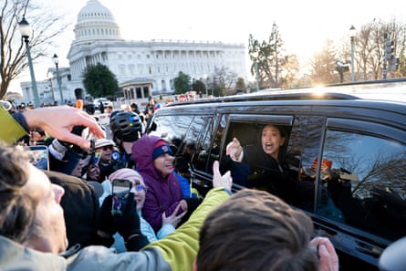 Machado greets supporters from her car as she departs the US Capitol