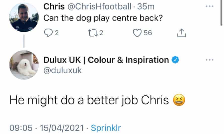 One of the tweets from the official Dulux UK account that mocked the abilities of Tottenham’s central defenders.