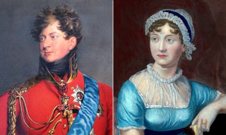 18th century portraits of George IV and Jane Austen. The prince regent was a great admirer of her novels; Austen disliked him.