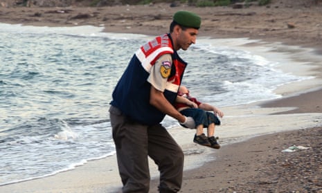 One of the photographs of Alan Kurdi that appeared in newspapers on 2 September. 