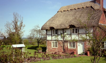A half timbered thatched cottage in Alciston.