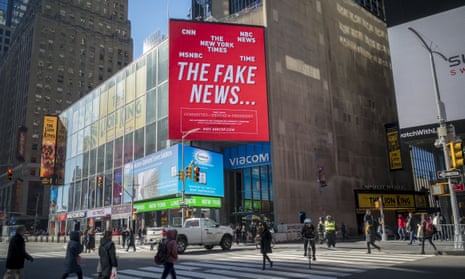 A billboard by the Committee to Defend the President in Times Square, New York, February 2018