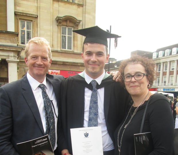 Jack Ritchie (centre) at his graduation with his parents Charles and Liz