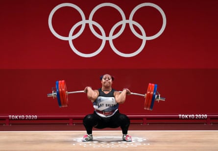 Emily Campbell competing in Tokyo in 2021. ‘There’s no feeling, there’s no thought. You can’t really hear anything,” she says of the moments before a lift.