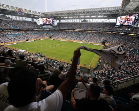 A view of the crowd during a soccer match at Hard Rock Stadium.