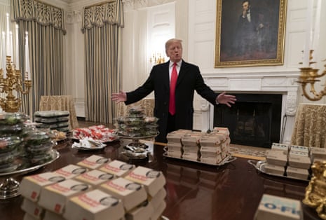In January this year, Trump hosted the Clemson Tigers at the White House – and an abundance of fast food was on the menu.