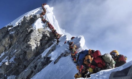Nirmal Purja’s photograph taken in May this year showing a queue of climbers waiting to reach Everest’s summit