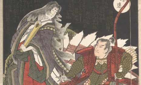 The Warrior Miura-no-suke Confronting the Court Lady Tamamo-no-mae as She Turns into an Evil Fox with Nine Tails. late 1820s,