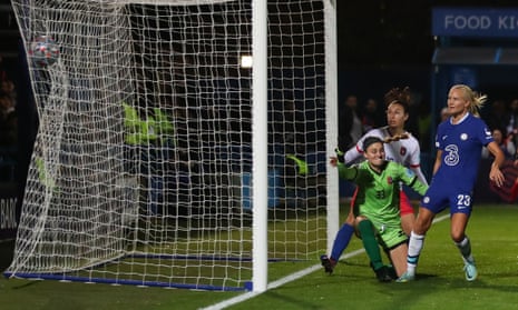 Pernille Harder scores her second goal, and Chelsea’s sixth.
