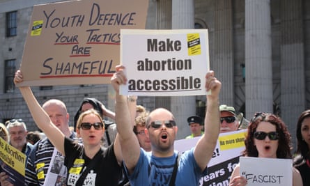 Pro-choice activists protest against a pro-life march on Dublin’s O’Connell Street.