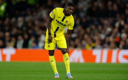 Thomas Partey playing for Villarreal at Tottenham in the Champions League on Tuesday.