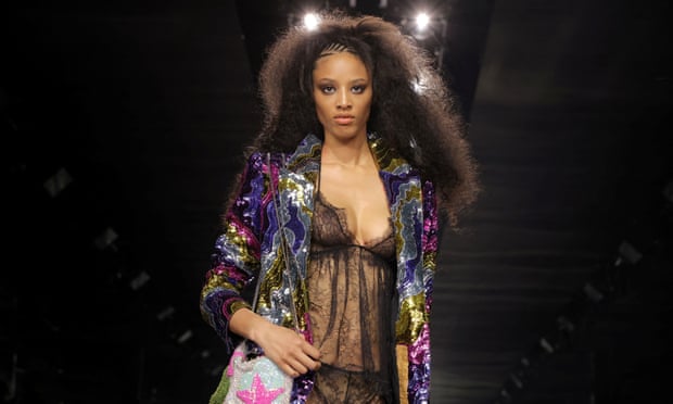A model on the Tom Ford catwalk in New York.