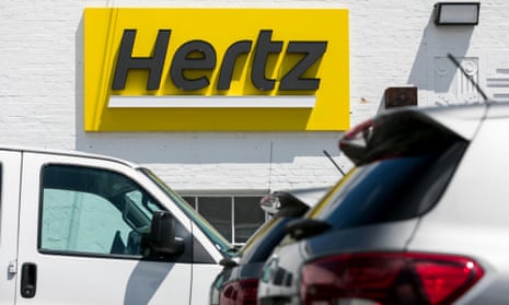 A sign outside of a Hertz car rental location in Silver Spring, Maryland