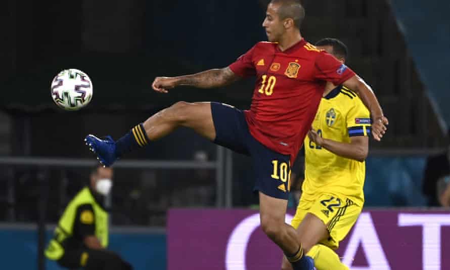 Thiago Alcântara (left) in action during Spain’s opening Euro 2020 game against Sweden