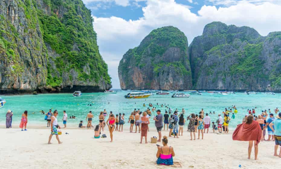 Tourists at Maya Bay in Thailand