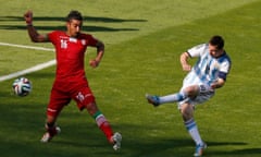 Reza Ghoochannejhad is powerless to stop Lionel Messi scoring Argentina’s injury-time winner against Iran in 2014