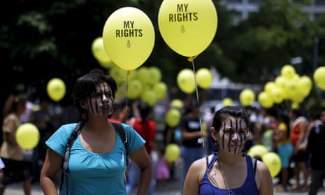 Women protest anti-abortion laws in El Salvador, which has one of the highest rates of Zika infection – and where even miscarriages can be treated as murder.