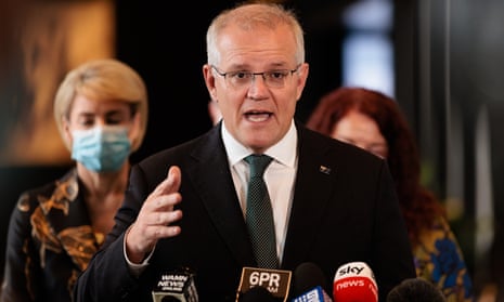 Prime Minister Scott Morrison speaks during a press conference at the Crown Perth Convention Centre in Perth, Wednesday, March 16, 2022